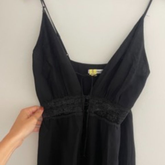 REFORMATION Black Lace Stripe Keyhole SHELLEY Sleeveless Crepe Midi Dress Size 0 - Picture 6 of 10